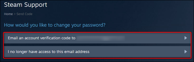 Choisir "Envoyez un code de vérification de compte par e-mail à [Your Email Address]."