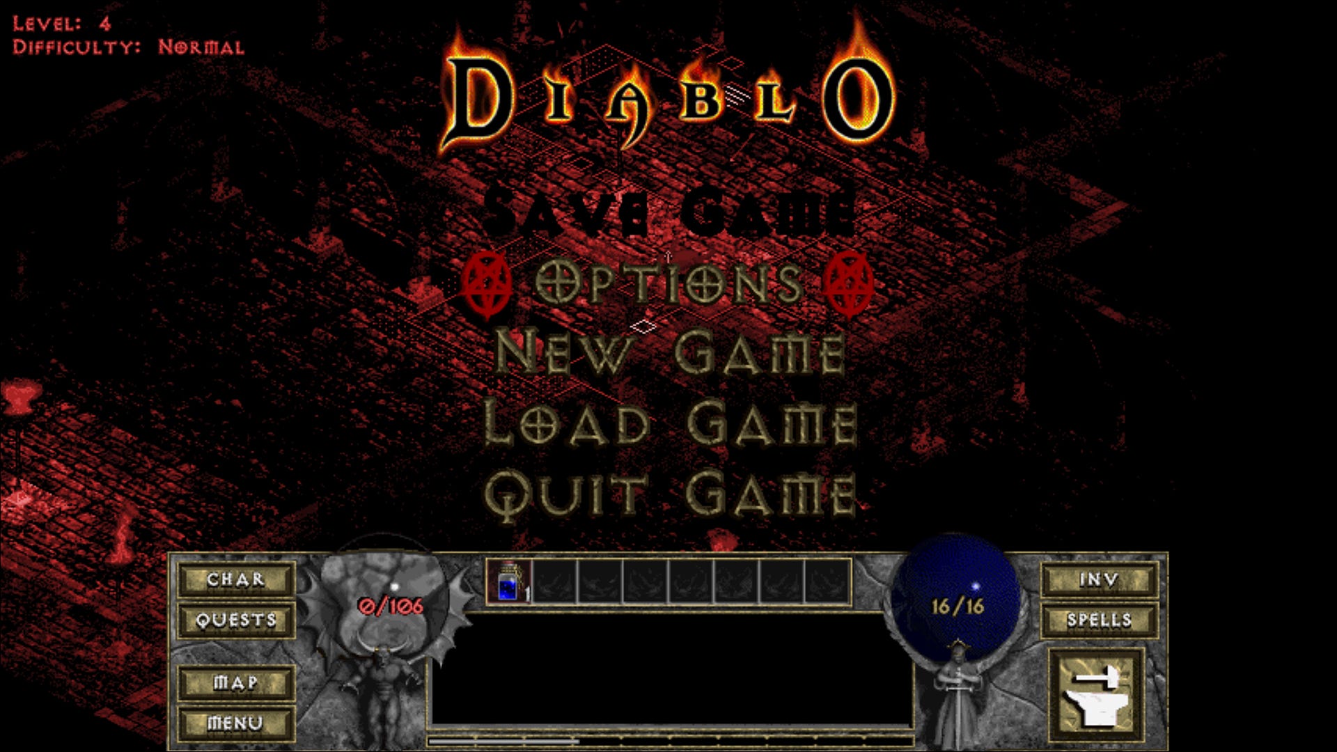 une image montrant l'écran de la mort dans le jeu Diablo original.