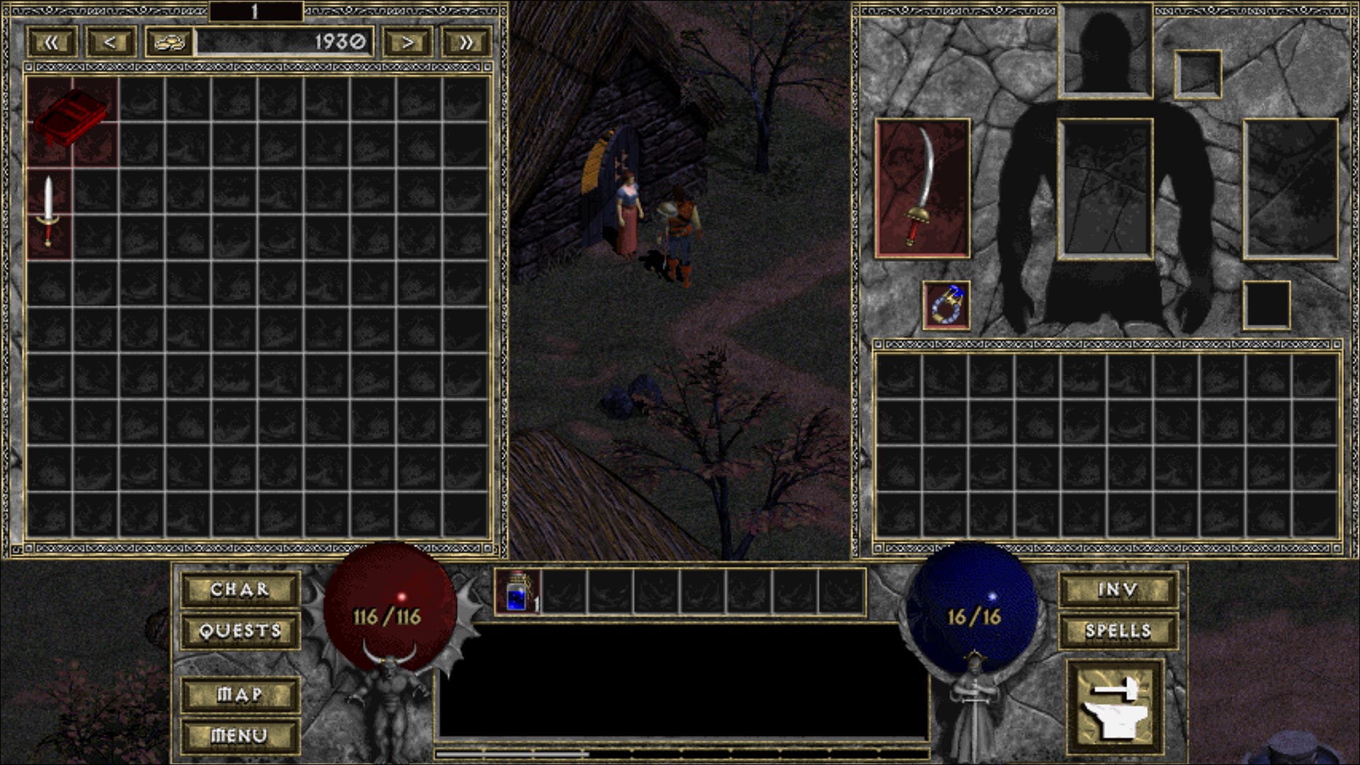 une image de la fonction de cachette, ajoutée à Diablo par le mod DevilutionX.