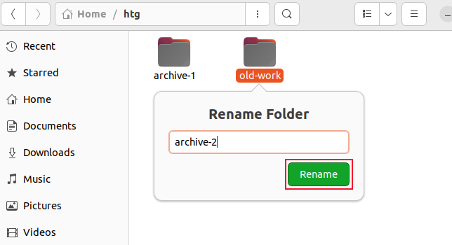 Fournir le nouveau nom du répertoire dans le navigateur de fichiers