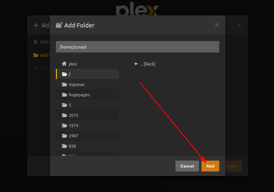 Une page Web de l'interface utilisateur Web Plex affichant les répertoires de votre appareil Ubuntu avec les médias disponibles