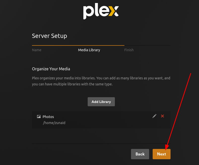 Une page Web de l'interface utilisateur Web Plex montre qu'une bibliothèque de photos a été ajoutée au serveur Plex