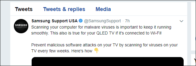 Samsung prend en charge le tweet antivirus