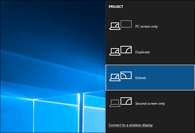 Choisissez les options du projet dans Windows 10