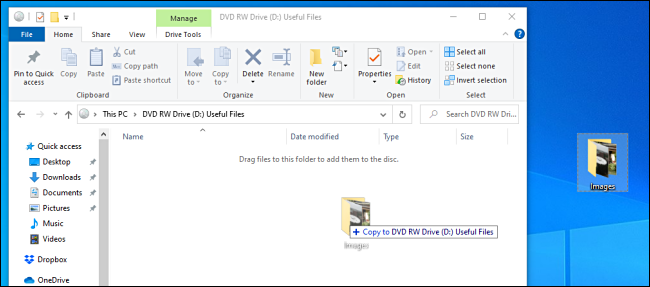 Copie de fichiers sur un disque de système de fichiers en direct dans Windows 10.