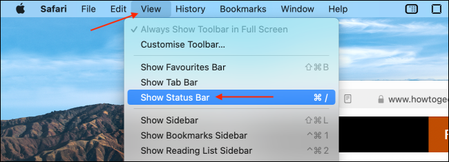 Activer la barre d'état dans Safari pour Mac