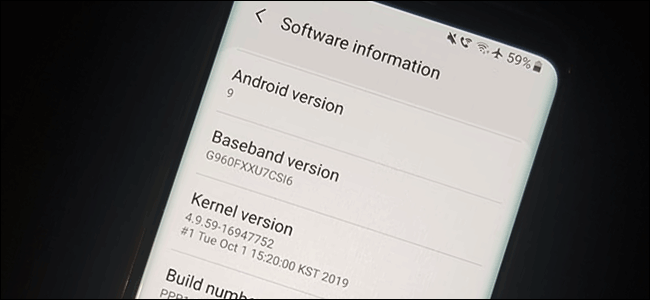 Le menu d'informations sur le logiciel sur un Samsung Galaxy S9 sous Android 9