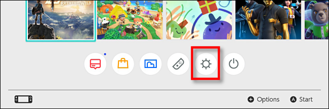 Icône Paramètres système sur l'écran d'accueil de la Nintendo Switch