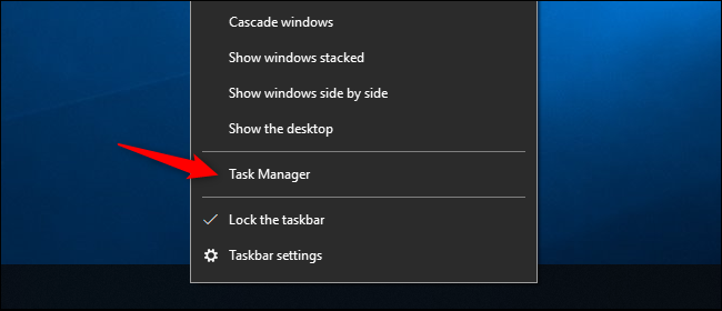 Option pour ouvrir le Gestionnaire des tâches à partir de la barre des tâches de Windows 10