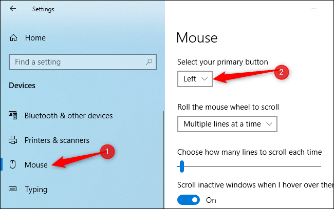 Permutation du bouton gauche et droit de la souris sous Windows 10