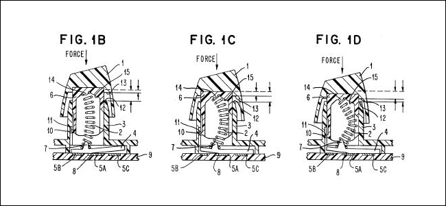 Trois schémas du brevet IBM Buckling Spring.