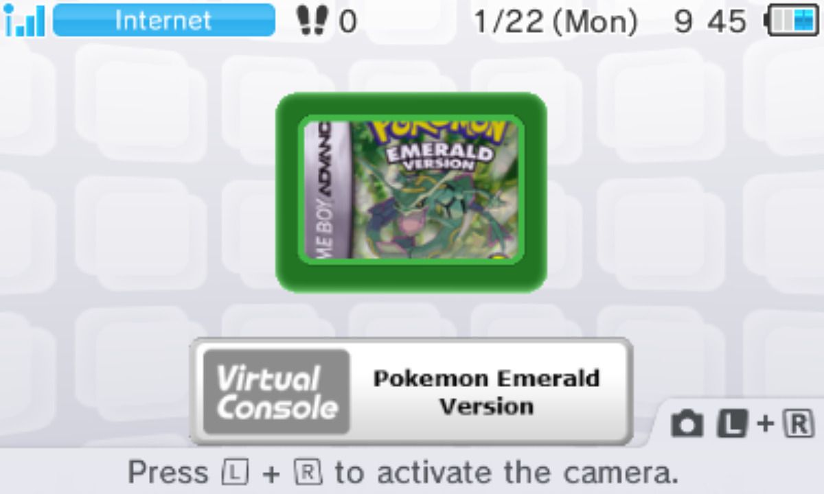 Pokemon Emerald pour Gameboy Advance fonctionnant nativement sur la 3DS en tant que plugin de console virtuelle.