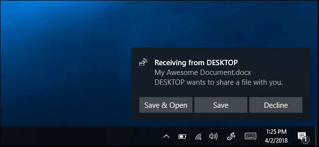 Recevoir un fichier envoyé avec le partage à proximité sous Windows 10